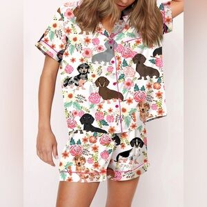 Floral Dachshund Dog Pajamas set women’s size small nwt